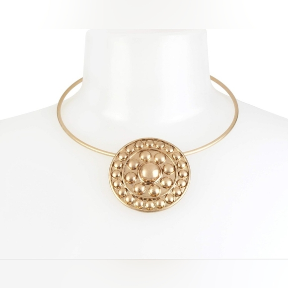 Robert Lee Morris Soho Women's Shield Pendant Round Wire Collar Necklace, Gold, - Picture 2 of 13